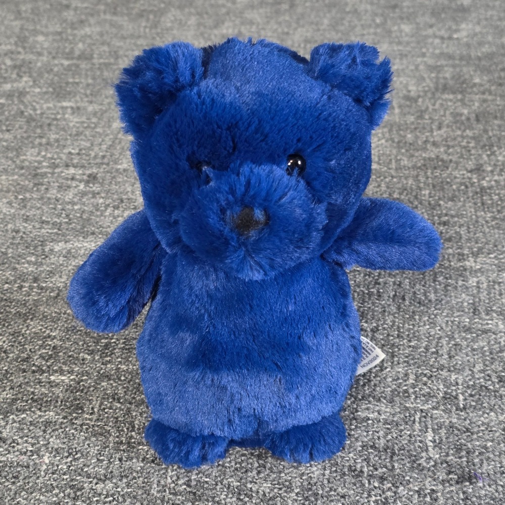 Aurora World Royal Blue Teddy Bear Plush Shaggy Soft Stuffed Animal 7"